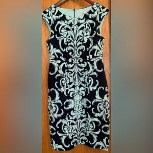 Dressbarn Navy and Teal Midi Dress - Silhouette